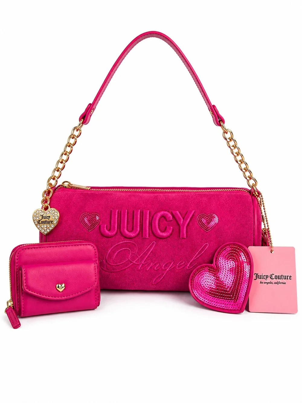 Juicy Couture Raspberry Tart Pink Barrel Bag Juicy Angel Velour Y2K Shoulder Bag